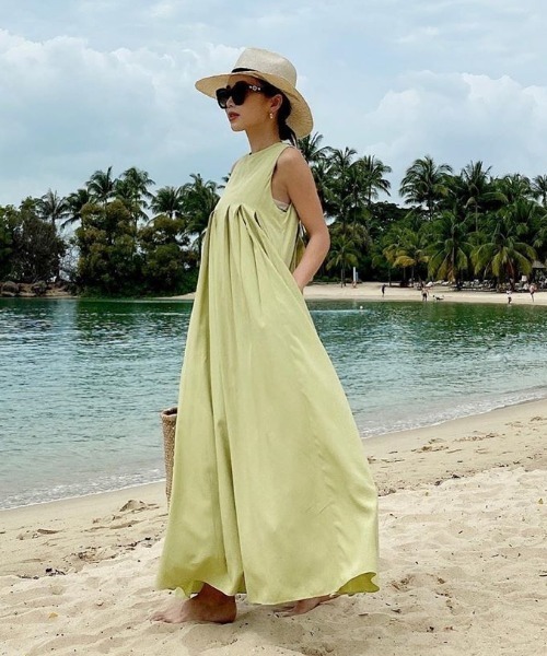 EIMY ISTOIRE（エイミーイストワール）の「タックデザインＩラインワンピース（ワンピース・レディース・アイボリー/ブラック/グリーン/ブラウン・FREE）」の4枚目の写真