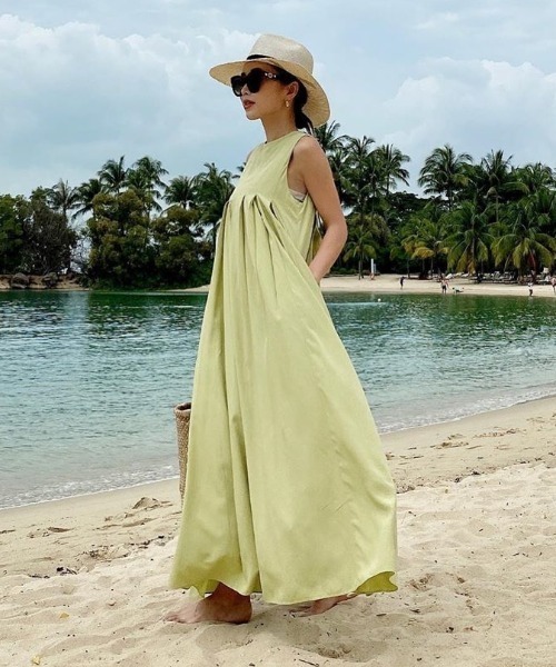 EIMY ISTOIRE（エイミーイストワール）の「タックデザインＩラインワンピース（ワンピース・レディース・アイボリー/ブラック/グリーン/ブラウン・FREE）」の5枚目の写真