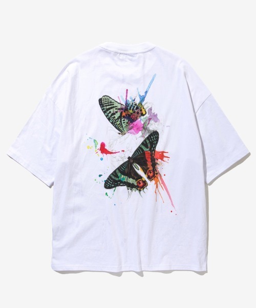 rehacer(レアセル)の「rehacer : Bloom Butterfly on Wide Cutsew /ブルームバタフライ オン ワイドカットソー(Tシャツ/カットソー・メンズ・ホワイト/ブラック/カーキ・SMALL/MEDIUM/LARGE/X-LARGE)」の5枚目の写真