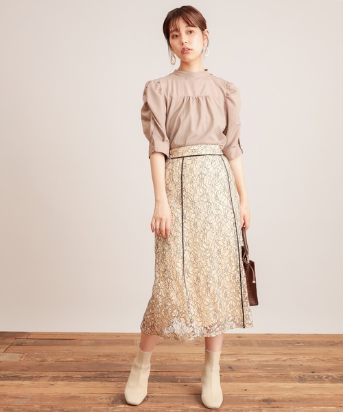 natural couture(ナチュラルクチュール)の「6枚接ぎ配色レーススカート(スカート・レディース・アイボリー/ブラック/ベージュ・FREE)」の5枚目の写真