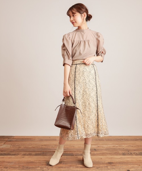 natural couture(ナチュラルクチュール)の「6枚接ぎ配色レーススカート(スカート・レディース・アイボリー/ブラック/ベージュ・FREE)」の6枚目の写真