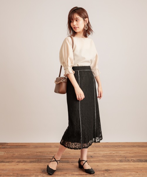natural couture(ナチュラルクチュール)の「6枚接ぎ配色レーススカート(スカート・レディース・アイボリー/ブラック/ベージュ・FREE)」の9枚目の写真