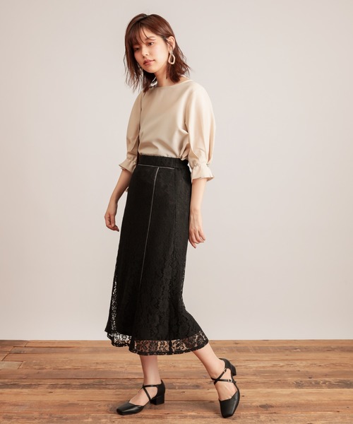 natural couture(ナチュラルクチュール)の「6枚接ぎ配色レーススカート(スカート・レディース・アイボリー/ブラック/ベージュ・FREE)」の10枚目の写真
