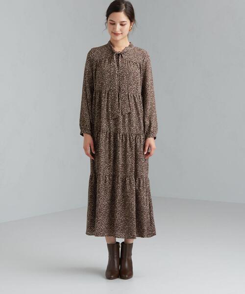 green label relaxing（グリーンレーベルリラクシング）の「FFC ボウタイ ティアード プリント ワンピース（ワンピース・レディース・ブラック/モカ・FREE）」の16枚目の写真