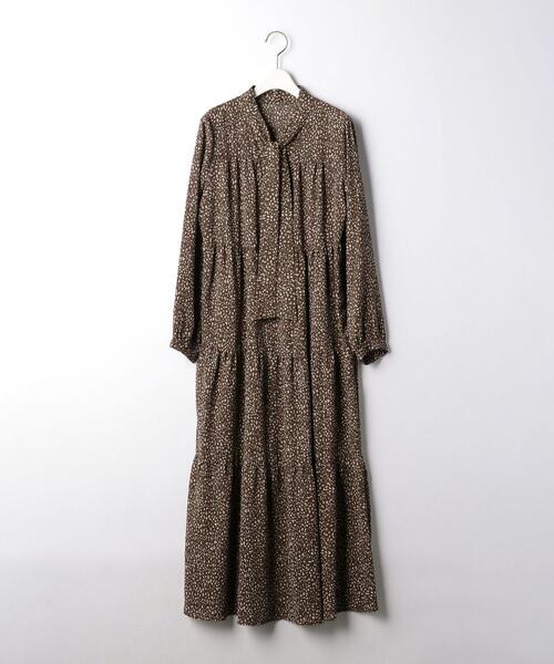 green label relaxing（グリーンレーベルリラクシング）の「FFC ボウタイ ティアード プリント ワンピース（ワンピース・レディース・ブラック/モカ・FREE）」の13枚目の写真