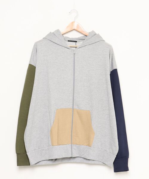 SHISKY(シスキー)の「裏毛 配色 ビッグシルエット ジップアップ パーカー(パーカー・メンズ・ネイビー/ブラック/杢グレー/ブラウン/ベージュ/モカ・L/M/XL)」の18枚目の写真