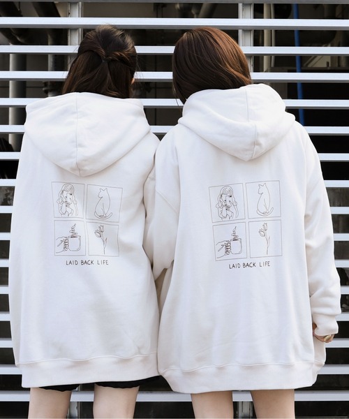 PairPair(ペアペア)の「バックプリントBIGフーディー(パーカー・レディース・ブルー/アイボリー/モカ/ラベンダー/ホワイト系その他/スミクロ・FREE)」の3枚目の写真