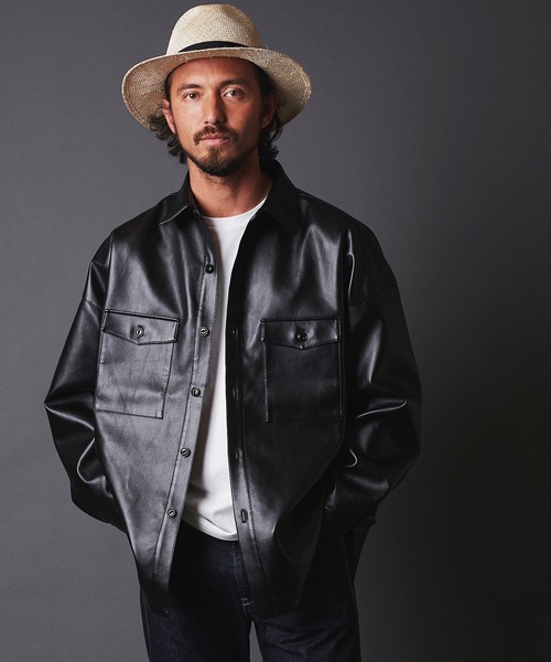 THE TWENTYSEVEN（ザ トゥエンティーセブン）の「TWENTYSEVEN:FAKE LEATHER CPO SHIRT BLOUSON　フェイク レザー CPOシャツブルゾン（ライダースジャケット・メンズ・ブラック/サックスブルー/グレイッシュベージュ・M/L）」の14枚目の写真