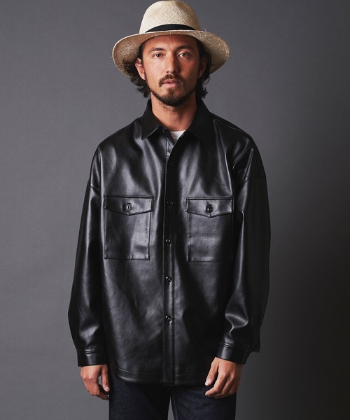 THE TWENTYSEVEN（ザ トゥエンティーセブン）の「TWENTYSEVEN:FAKE LEATHER CPO SHIRT BLOUSON　フェイク レザー CPOシャツブルゾン（ライダースジャケット・メンズ・ブラック/サックスブルー/グレイッシュベージュ・M/L）」の19枚目の写真