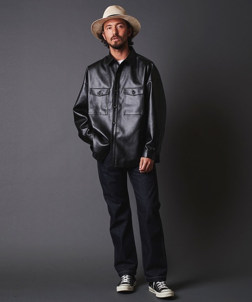 THE TWENTYSEVEN（ザ トゥエンティーセブン）の「TWENTYSEVEN:FAKE LEATHER CPO SHIRT BLOUSON　フェイク レザー CPOシャツブルゾン（ライダースジャケット・メンズ・ブラック/サックスブルー/グレイッシュベージュ・M/L）」の15枚目の写真