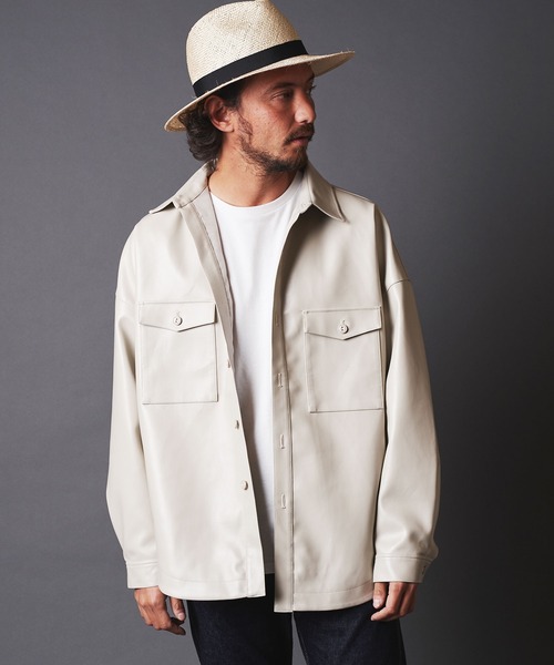 THE TWENTYSEVEN（ザ トゥエンティーセブン）の「TWENTYSEVEN:FAKE LEATHER CPO SHIRT BLOUSON　フェイク レザー CPOシャツブルゾン（ライダースジャケット・メンズ・ブラック/サックスブルー/グレイッシュベージュ・M/L）」の20枚目の写真