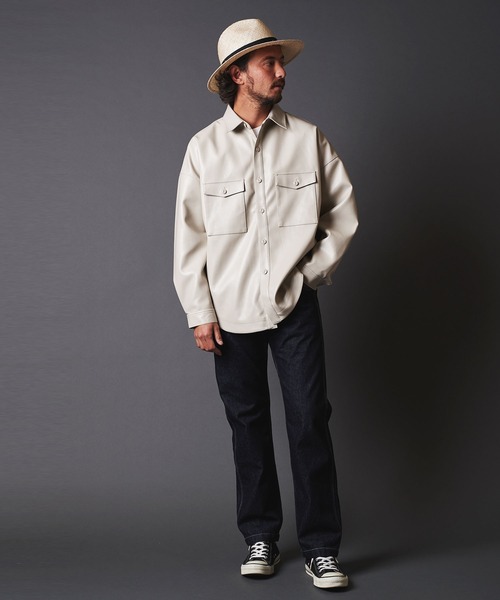 THE TWENTYSEVEN（ザ トゥエンティーセブン）の「TWENTYSEVEN:FAKE LEATHER CPO SHIRT BLOUSON　フェイク レザー CPOシャツブルゾン（ライダースジャケット・メンズ・ブラック/サックスブルー/グレイッシュベージュ・M/L）」の16枚目の写真
