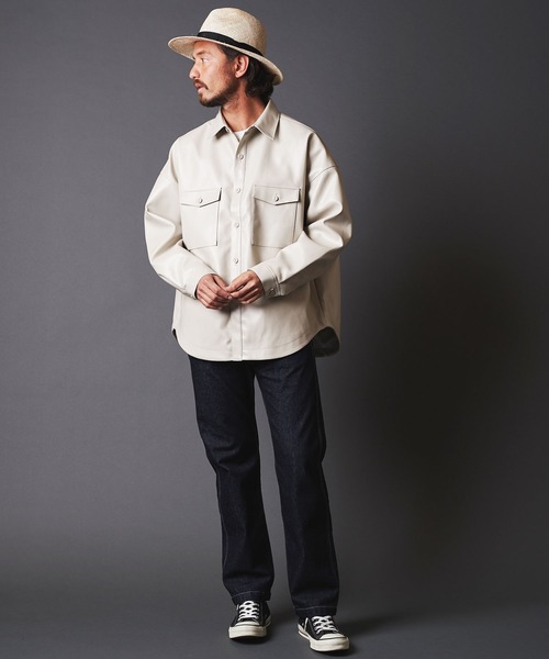 THE TWENTYSEVEN（ザ トゥエンティーセブン）の「TWENTYSEVEN:FAKE LEATHER CPO SHIRT BLOUSON　フェイク レザー CPOシャツブルゾン（ライダースジャケット・メンズ・ブラック/サックスブルー/グレイッシュベージュ・M/L）」の6枚目の写真