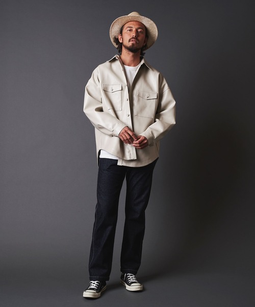THE TWENTYSEVEN（ザ トゥエンティーセブン）の「TWENTYSEVEN:FAKE LEATHER CPO SHIRT BLOUSON　フェイク レザー CPOシャツブルゾン（ライダースジャケット・メンズ・ブラック/サックスブルー/グレイッシュベージュ・M/L）」の11枚目の写真