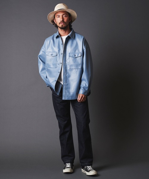 THE TWENTYSEVEN（ザ トゥエンティーセブン）の「TWENTYSEVEN:FAKE LEATHER CPO SHIRT BLOUSON　フェイク レザー CPOシャツブルゾン（ライダースジャケット・メンズ・ブラック/サックスブルー/グレイッシュベージュ・M/L）」の7枚目の写真