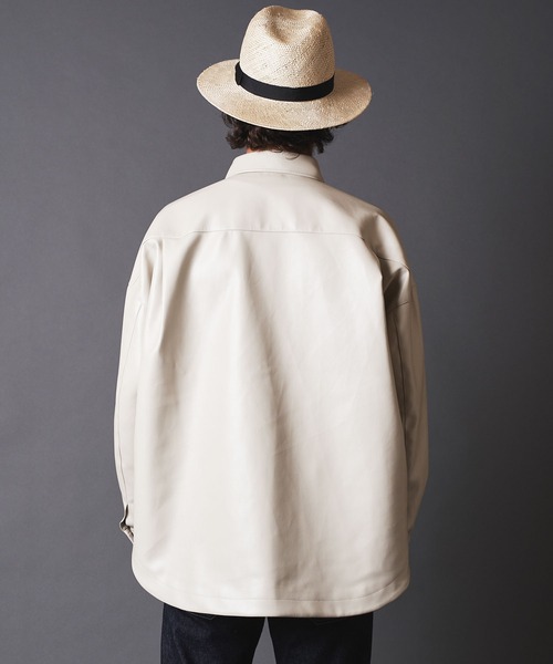 THE TWENTYSEVEN（ザ トゥエンティーセブン）の「TWENTYSEVEN:FAKE LEATHER CPO SHIRT BLOUSON　フェイク レザー CPOシャツブルゾン（ライダースジャケット・メンズ・ブラック/サックスブルー/グレイッシュベージュ・M/L）」の8枚目の写真