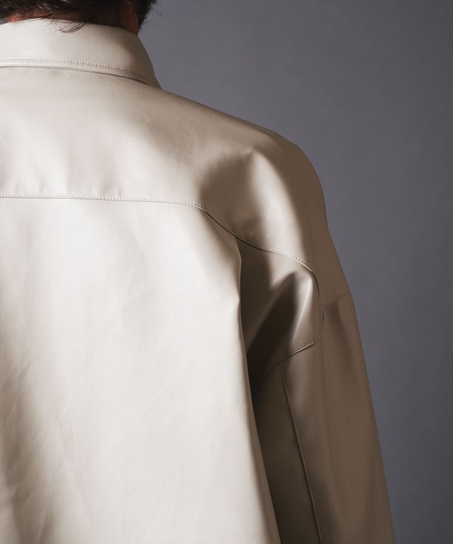 THE TWENTYSEVEN（ザ トゥエンティーセブン）の「TWENTYSEVEN:FAKE LEATHER CPO SHIRT BLOUSON　フェイク レザー CPOシャツブルゾン（ライダースジャケット・メンズ・ブラック/サックスブルー/グレイッシュベージュ・M/L）」の13枚目の写真