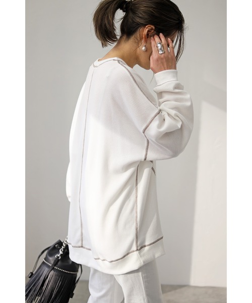 Bonjour Sagan(ボンジュールサガン)の「ワッフル配色ステッチプルオーバー(Tシャツ/カットソー・レディース・ブラック/オフホワイト・FREE)」の5枚目の写真