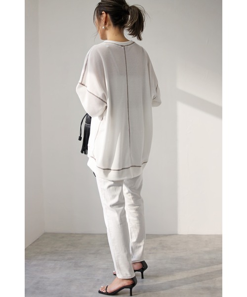 Bonjour Sagan(ボンジュールサガン)の「ワッフル配色ステッチプルオーバー(Tシャツ/カットソー・レディース・ブラック/オフホワイト・FREE)」の7枚目の写真