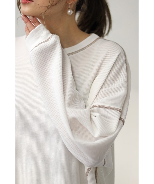 Bonjour Sagan(ボンジュールサガン)の「ワッフル配色ステッチプルオーバー(Tシャツ/カットソー・レディース・ブラック/オフホワイト・FREE)」の16枚目の写真