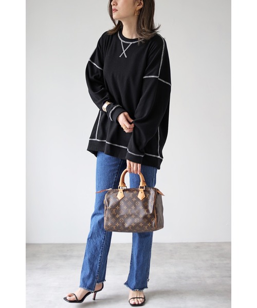 Bonjour Sagan(ボンジュールサガン)の「ワッフル配色ステッチプルオーバー(Tシャツ/カットソー・レディース・ブラック/オフホワイト・FREE)」の9枚目の写真