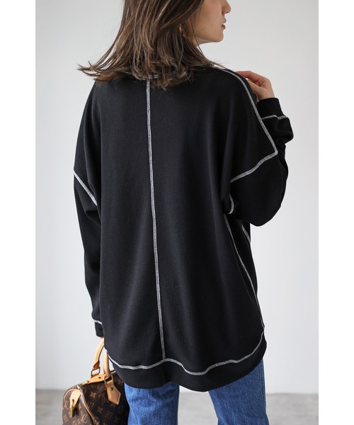 Bonjour Sagan(ボンジュールサガン)の「ワッフル配色ステッチプルオーバー(Tシャツ/カットソー・レディース・ブラック/オフホワイト・FREE)」の6枚目の写真