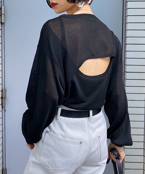 PAGEBOY(ページボーイ)の「バックオープンシアーニット (デザインニット)(ニット/セーター・レディース・ブラック/グレイッシュベージュ/アクア・FREE)」の2枚目の写真