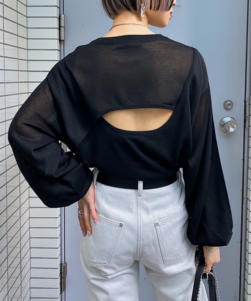 PAGEBOY(ページボーイ)の「バックオープンシアーニット (デザインニット)(ニット/セーター・レディース・ブラック/グレイッシュベージュ/アクア・FREE)」の17枚目の写真