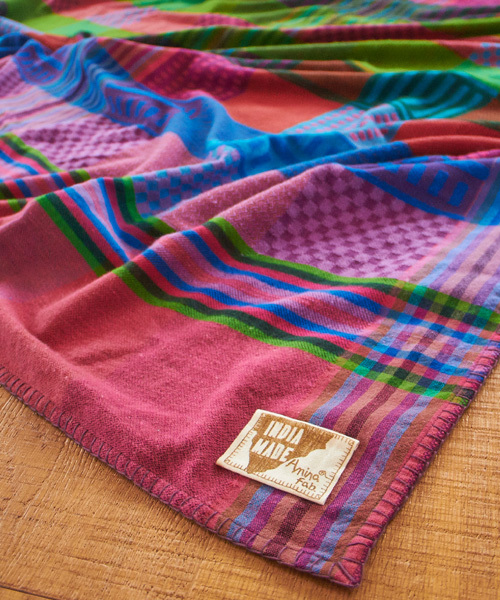 チャイハネ(チャイハネ)の「【チャイハネ】チェック柄アクリルマルチカバー(ブランケット・レディース・ネイビー/ピンク/オレンジ/ブルー/レッド/グリーン/パープル/ブラウン/カラフル・FREE)」の16枚目の写真