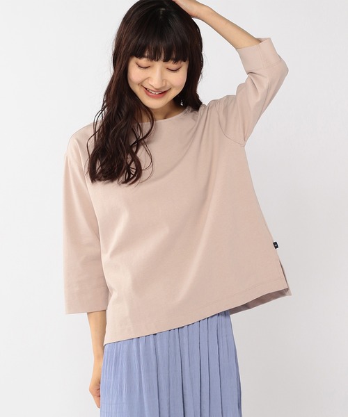 Petit Honfleur(プチオンフルール)の「オーガニックコットンボートネックTシャツ(Tシャツ/カットソー・レディース・ベージュ/ブルー/ピンク/グリーン/チャコールグレー/ホワイト・M/L)」の6枚目の写真