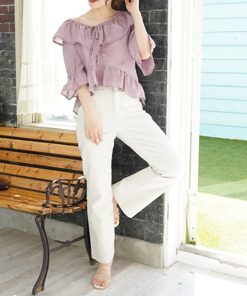 Cheek(チーク)の「【 - mimi - 】BIGポケットセミフレアパンツ(デニムパンツ・レディース・オフホワイト/ネイビー/サックスブルー/ミント/ピンクベージュ・SMALL/MEDIUM)」の15枚目の写真