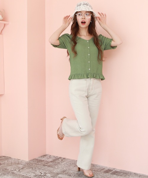 Cheek(チーク)の「【 - mimi - 】BIGポケットセミフレアパンツ(デニムパンツ・レディース・オフホワイト/ネイビー/サックスブルー/ミント/ピンクベージュ・SMALL/MEDIUM)」の9枚目の写真