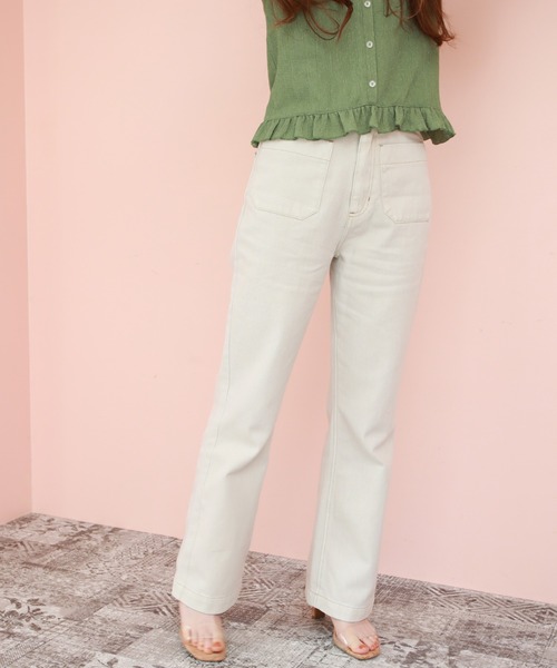 Cheek(チーク)の「【 - mimi - 】BIGポケットセミフレアパンツ(デニムパンツ・レディース・オフホワイト/ネイビー/サックスブルー/ミント/ピンクベージュ・SMALL/MEDIUM)」の13枚目の写真