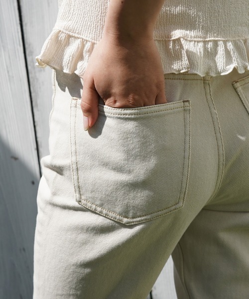 Cheek(チーク)の「【 - mimi - 】BIGポケットセミフレアパンツ(デニムパンツ・レディース・オフホワイト/ネイビー/サックスブルー/ミント/ピンクベージュ・SMALL/MEDIUM)」の16枚目の写真