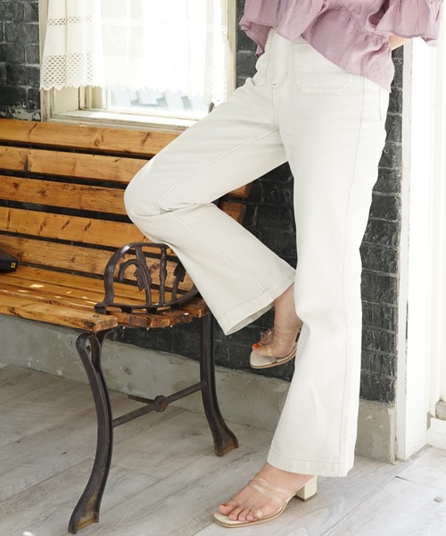 Cheek(チーク)の「【 - mimi - 】BIGポケットセミフレアパンツ(デニムパンツ・レディース・オフホワイト/ネイビー/サックスブルー/ミント/ピンクベージュ・SMALL/MEDIUM)」の19枚目の写真