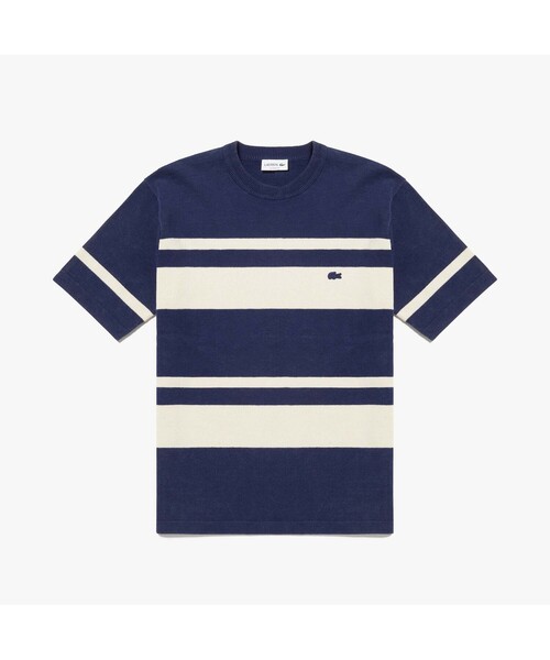 ラコステ クラシック ボーダー ウォッシュド ニットポロシャツ ブラウン LACOSTE（ラコステ）の「ウォッシュドニットボーダーTシャツ（T