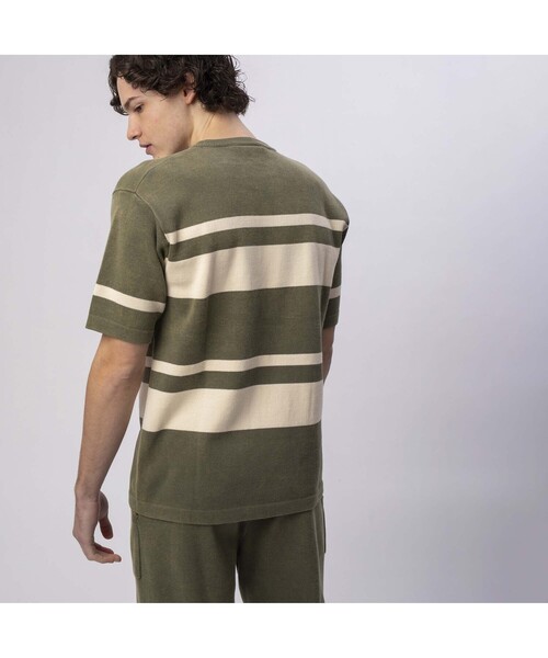 ラコステ クラシック ボーダー ウォッシュド ニットポロシャツ ブラウン LACOSTE（ラコステ）の「ウォッシュドニットボーダーTシャツ（T