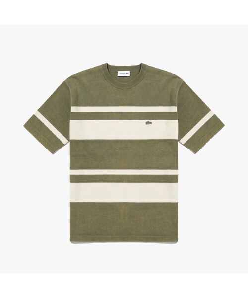 ラコステ クラシック ボーダー ウォッシュド ニットポロシャツ ブラウン ラコステ LACOSTE ウォッシュドニットポロシャツ （ブラウン
