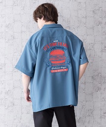 レトロ刺繍 半袖ビッグシルエットバックプリントオープンカラー（開襟）シャツ