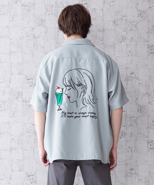 LB/S （エルビーエス）の「レトロ刺繍 半袖ビッグシルエットバックプリントオープンカラー（開襟）シャツ（シャツ/ブラウス・メンズ・グリーン/ベージュ/ホワイト/ブルー系その他・MEDIUM/LARGE）」の4枚目の写真