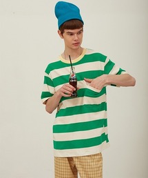 MIXSEVEN（ミックスセブン）の「グリーンボーダールーズTシャツ　MX21S05【MIX SEVEN】（Tシャツ/カットソー）」