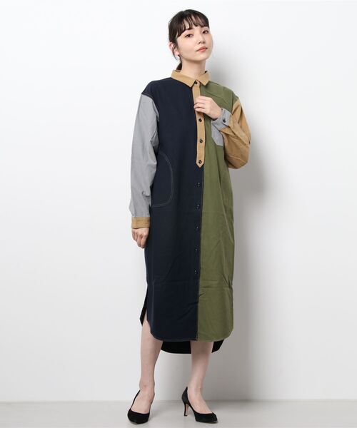 KRIFF MAYER Lady's Collection（クリフメイヤーレディースコレクション）の「ビエラ無地ワンピース（シャツワンピース・レディース・ベージュ/カラフル/ネイビー/オリーブ/オフホワイト・LARGE/MEDIUM）」の5枚目の写真