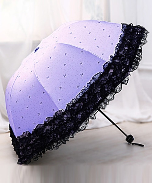 ネイビー レース付き 折りたたみ傘 SMILE ORCHID（スマイルオーキッド）の「レース付き晴雨兼用折り畳み