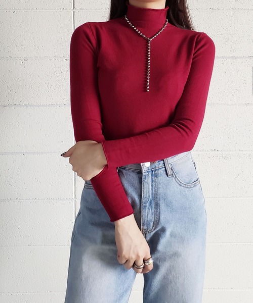 me+em select(ミームセレクト)の「※※【 14色展開 】長袖ハイネックカラー薄手ニットトップス(ニット/セーター・レディース・ホワイト/ブラック/ダークグリーン/ブラウン/グレー/レッド/ピンク/イエロー/グリーン/アイボリー/ダークブルー/キャメル/バーガンディー/ワイン/モカ/ベージュ・FREE)」の16枚目の写真