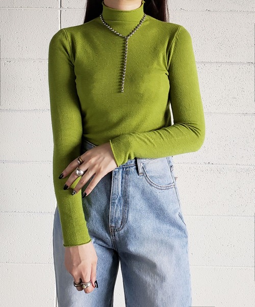 me+em select(ミームセレクト)の「※※【 14色展開 】長袖ハイネックカラー薄手ニットトップス(ニット/セーター・レディース・ホワイト/ブラック/ダークグリーン/ブラウン/グレー/レッド/ピンク/イエロー/グリーン/アイボリー/ダークブルー/キャメル/バーガンディー/ワイン/モカ/ベージュ・FREE)」の19枚目の写真