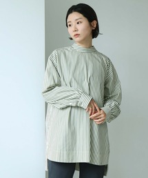 note et silence  | 80/2ストライプ　ギャザースタンドブラウス(シャツ/ブラウス)