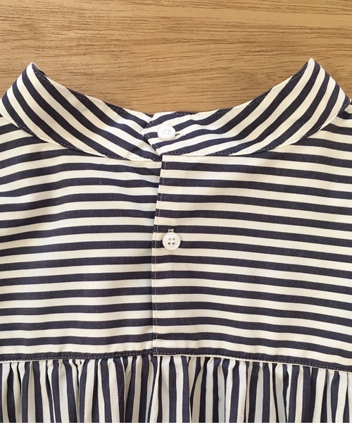 note et silence （ノートエシロンス）の「80/2ストライプ　ギャザースタンドブラウス（シャツ/ブラウス・レディース・ネイビー/カーキ・FREE）」の16枚目の写真