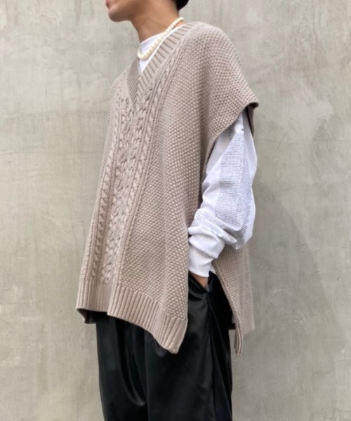 DANKE SCHON（ダンケシェーン）の「DankeSchon/ダンケシェーン/ジップアップニットベスト（ベスト・メンズ・ブラック/ホワイト/カーキ・FREE）」の3枚目の写真