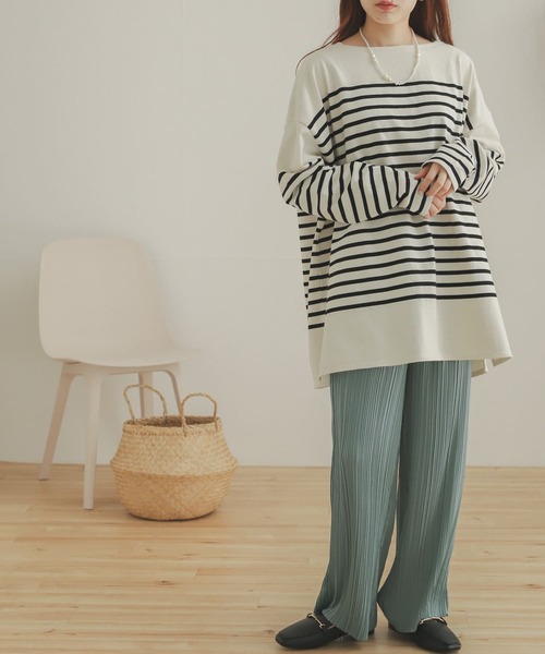 SENSE OF PLACE by URBAN RESEARCH（センスオブプレイスバイアーバンリサーチ）の「パネルボーダーバスクTシャツ（Tシャツ/カットソー・レディース・ブラック系その他/ホワイト系その他/ベージュ系その他・ONE）」の2枚目の写真