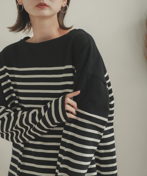 SENSE OF PLACE by URBAN RESEARCH（センスオブプレイスバイアーバンリサーチ）の「パネルボーダーバスクTシャツ（Tシャツ/カットソー・レディース・ブラック系その他/ホワイト系その他/ベージュ系その他・ONE）」の3枚目の写真